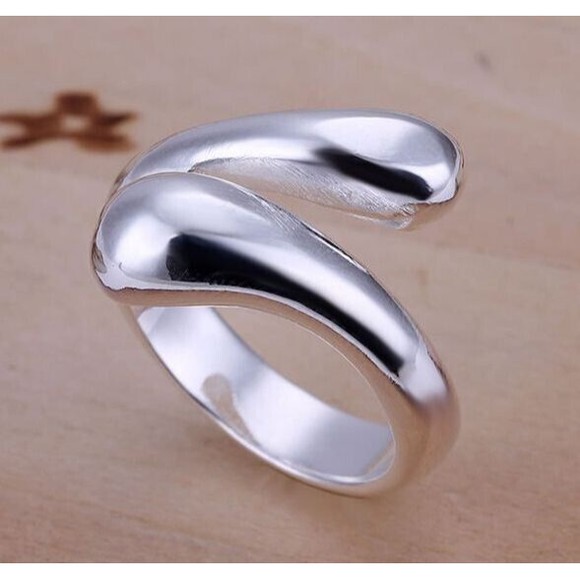 Stamped 925 Sterling Silver Free Form Open Teardrop Sizeable Ring Waterdrop Band - Picture 2 of 3